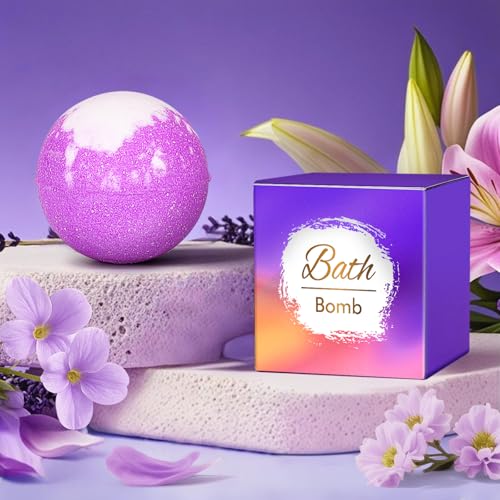 Purple Spa Gift Basket Set for Women with Candle & Bath Bomb
