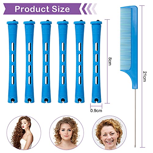 60PCS Hair Perm Rods Set - Blue Plastic Curlers with Steel Comb for Styling