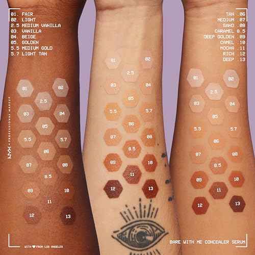 NYX PROFESSIONAL MAKEUP Bare With Me Concealer Serum, Up To 24Hr Hydration - Caramel