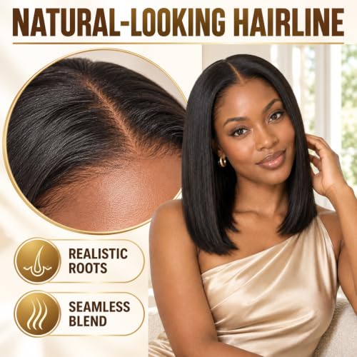Natural Black 14 Inch Short Bob Wig Human Hair 13x4 Lace Front for Black Women