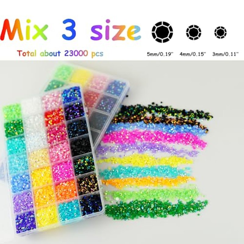 22000PCS Multicolor Resin Rhinestones for DIY Crafts - 3mm, 4mm, 5mm