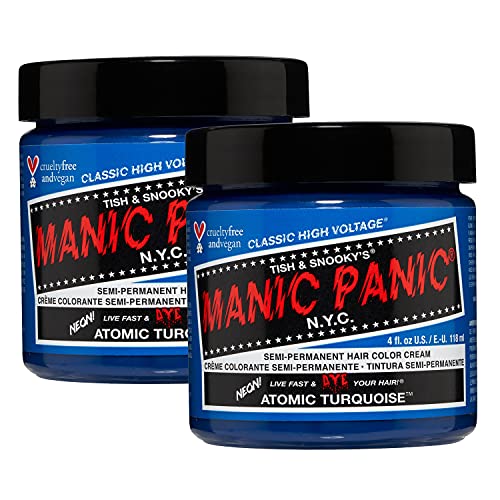 MANIC PANIC Classic Atomic Turquoise Semi Permanent Hair Color - Neon Aqua Blue Hair Dye for Women & Men That Lasts 4-6 Weeks - Vegan, Ammonia & Cruelty-Free - Create & Mix Custom Shades (4oz / 2pk)