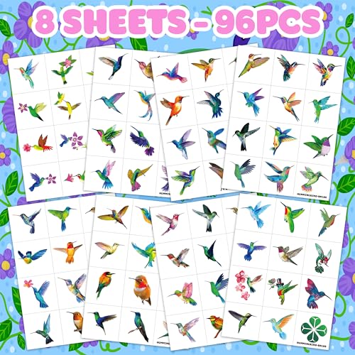 96PCS Hummingbird Temporary Tattoos for Kids & Adults