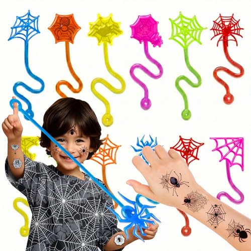 48 PC Spider Web Party Favors - Sticky Hands & Tattoos