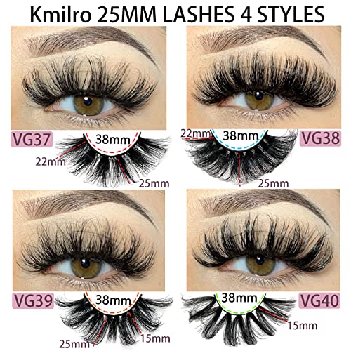 Lashes 25mm Fluffy Mink False Eyelashes Long 20 Pairs Dramatic Thick 3D 5D Faux Mink Lashes 4 Styles 25 mm Wispy D Curl Volume Fake Eyelashes Pack, by Kmilro