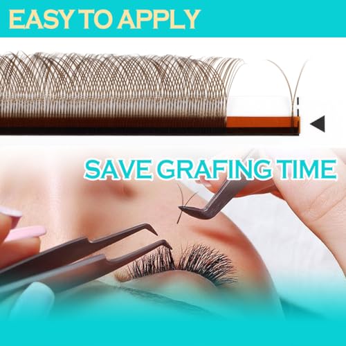 YY Eyelash Extensions D Curl 0.07 Mixed Tray Y Shape Weaving Prefabricated Fans Individual Extension Eyelashes (Brown-0.07D 13mm)