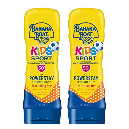 Banana Boat Kids Sport Sunscreen Lotion SPF 50, Twin Pack | Kids Sunscreen Lotion, Tear Free Sunscreen for Kids, Kids Sunblock, Lotion Sunscreen, Oxybenzone Free Sunscreen SPF 50, 6oz each (Pack of 2)