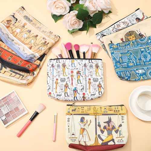 Kacctyen 9 Pcs Egyptian Makeup Bags Egyptian Gifts Cosmetic Pouch Ancient Egypt Canvas Purse Mythology Pharaoh Hieroglyphs Travel Toiletry Bag Gift for Egypt Lover