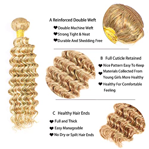 613 Blonde Deep Wave Human Hair Bundles 20 22 24 inch