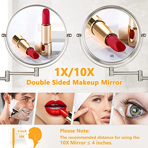 Wall Mounted Makeup Mirror 1X/10X Magnifying 8 Inch