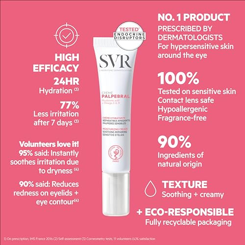 SVR Palpebral Eye Cream - Hyaluronic Acid & Shea Butter - Ultra-Soothing Cream for Dry, Sensitive Eyelids Prone to Irritations due to dryness - Steroid-Free, Fragrance-free Formula with, 0.5 fl.oz