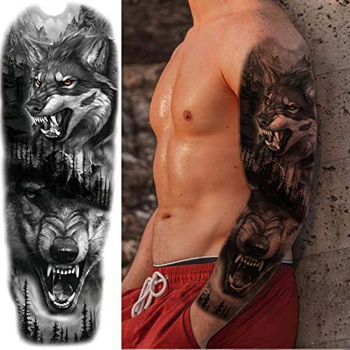 Lion Wolf Full Sleeve Temporary Tattoo, 4-Sheet Waterproof