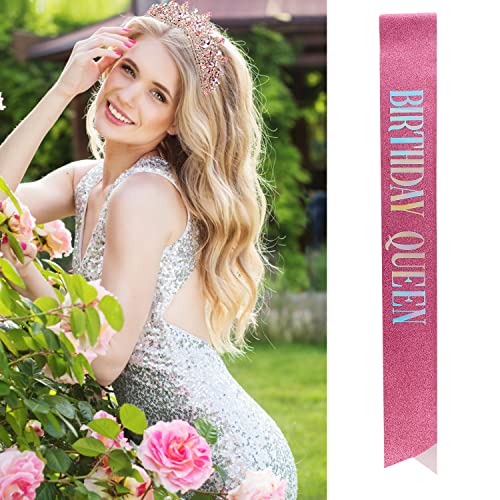 Pink Birthday Crown with Cherry Blossoms & Rhinestones for Women & Teen Girls - Regal Tiara Accessory