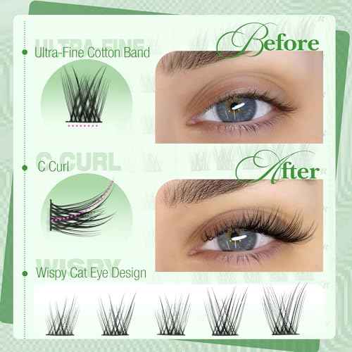Cat Eye Lash Clusters Natural Eyelash Extension Half Lashes Wispy Individual Lash Extensions Pesta?as postizas Left & Right Eyelashes Clusters C-Curly Corner Cluster Lashes Beginner-Friendly DIY Lash