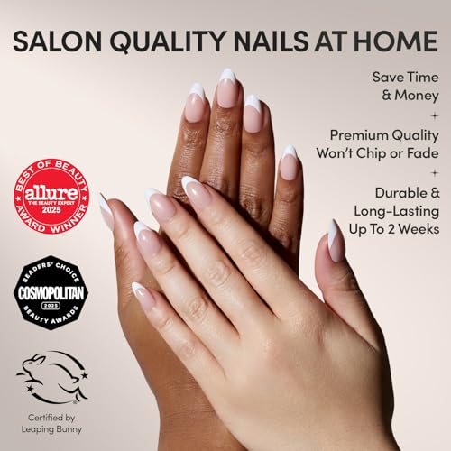 Glamnetic Press On Nails - MaDamn | French Tip Almond 24 Nail Kit