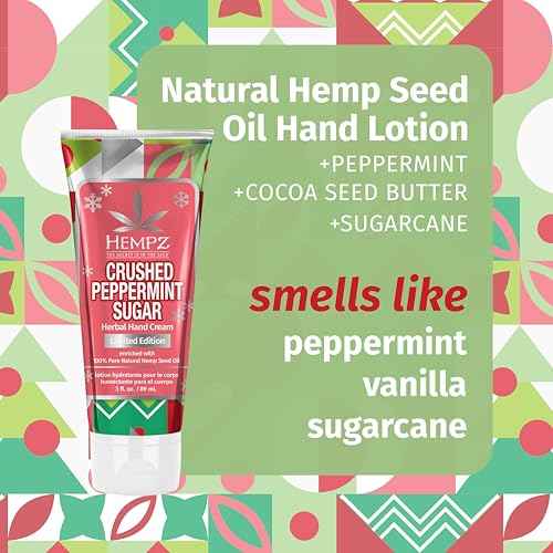 Hempz Crushed Peppermint Sugar Hydrating Hand Cream, Travel Size, Holiday Gift for Men and Women, 3 oz