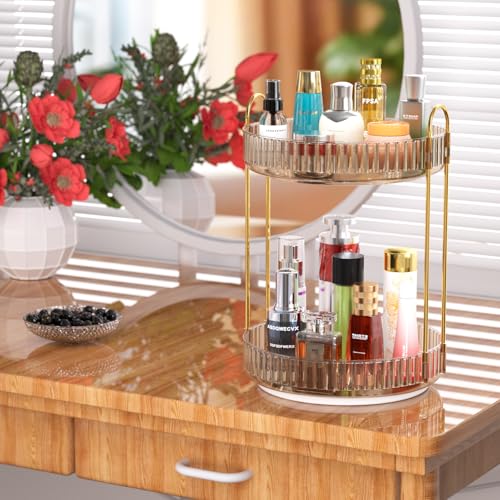 GTI 360° Rotating Makeup Organizer 2-Tier, 9 Inch Gold Vanity Storage