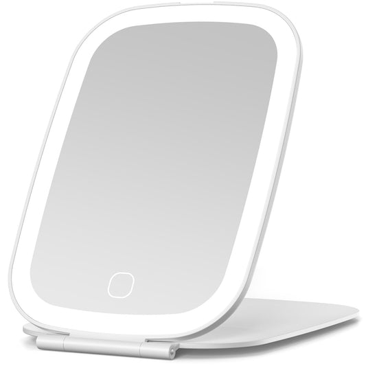 NEZZOE Travel Makeup Mirror, Rechargeable Portable Mirror with Lights, 3 Color Lighting, 7.5 inch Ultra Thin and Lightweight LED Folding Vanity Mirror