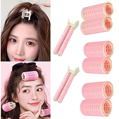 Jumbo Hair Curlers Rollers with Clips - 8PCS Volumizing Hair Clips & Self Grip Rollers for Long, Medium, Short, Thick & Thin Hair (3 Sizes, Pink)