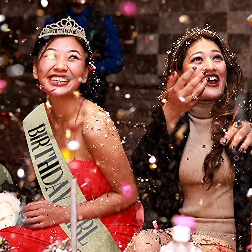 AOPRIE Gold Birthday Crown and Sash for Women, Rhinestone Tiara Headband, Princess Party Accessories
