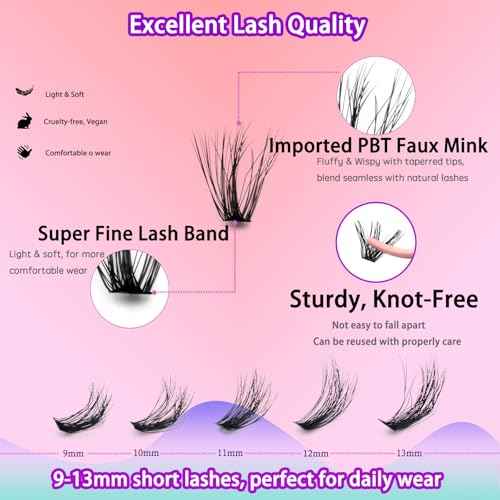 DAODER Cluster Lashes Natural Look 640pcs Wispy Lash Clusters 9-13mm Short Eyelash Extension With 30D+40D+50D+60D Mixed Lash Book D Curl Natural Lash Extension (30D+40D+50D+60D 9-13MM)