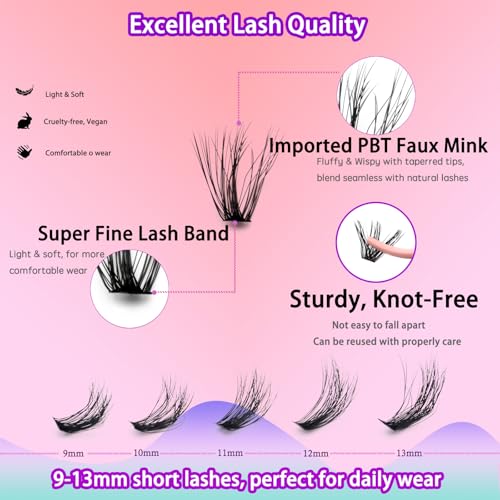 DAODER Cluster Lashes Natural Look 640pcs Wispy Lash Clusters 9-13mm Short Eyelash Extension With 30D+40D+50D+60D Mixed Lash Book D Curl Natural Lash Extension (30D+40D+50D+60D 9-13MM)