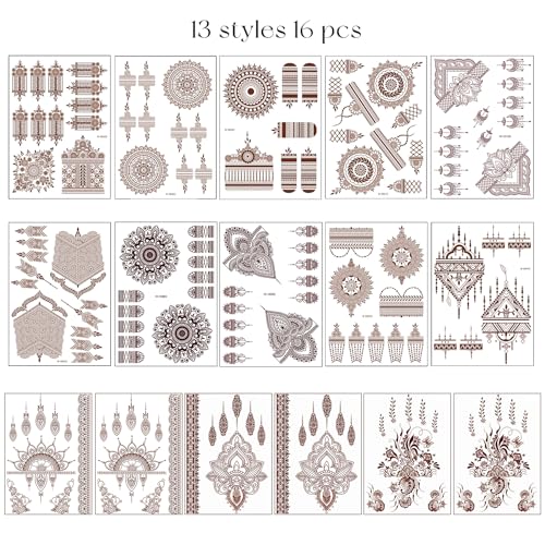 Snail Garden 16 Sheets Temporary Tattoos - Brown Mandala Lace