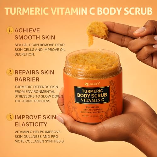 RIHAKO Turmeric Body Scrub, Exfoliating Scrub with Vitamin C, Deep