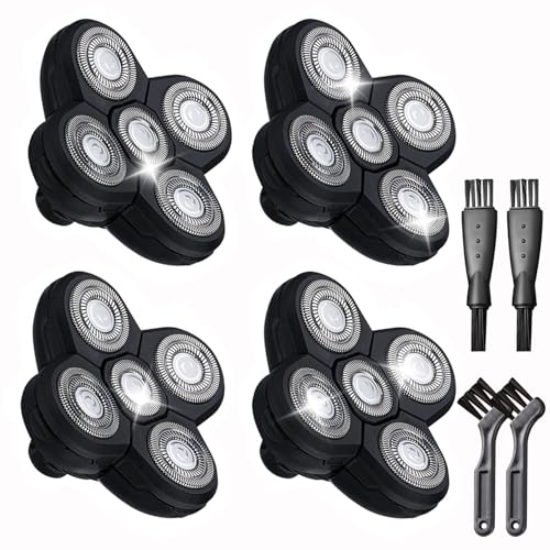 4 Pack Head Shaver Replacement Blades, 5 Blades Shaver Replacement Heads for Bald Men Universal Head and Face Electric Razor Kit with 4 Cleaning Brush