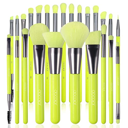 Docolor Neon Green 10Piece Makeup Brushes + 15Piece Eye Makeup Brushes Set Christmas Gift Premium Kabuki Foundation Blending Face Powder Synthetic Makeup Brushes Set