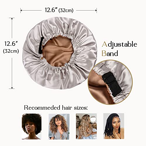 YANIBEST Adjustable Double Layer Satin Bonnet for Curly Hair - Ash Grey