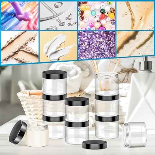 MotBach 10 Pack 6oz Plastic Jars with Lids, 180ml Round Clear Cosmetic Containers Makeup Jars, Travel Size Container Jar for Sample Cream Lotion Eyeshadow Powder Slime Ointment Salve Balm Storage