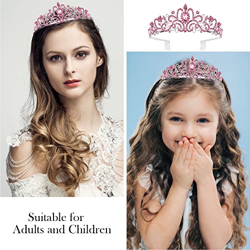 Pink Princess Tiara - Bridal & Party Crown for Girls & Women, Elegant Jewelry Accessory