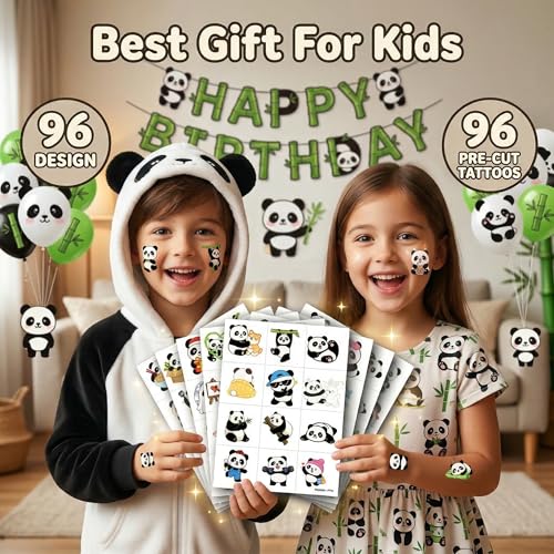 96 Panda Temporary Tattoos for Kids | Cute Animal Designs