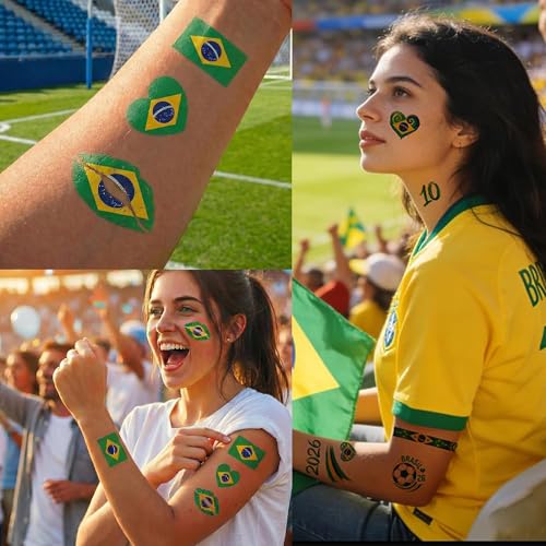Brazil Flag Temporary Tattoos - 11 Sheets Waterproof