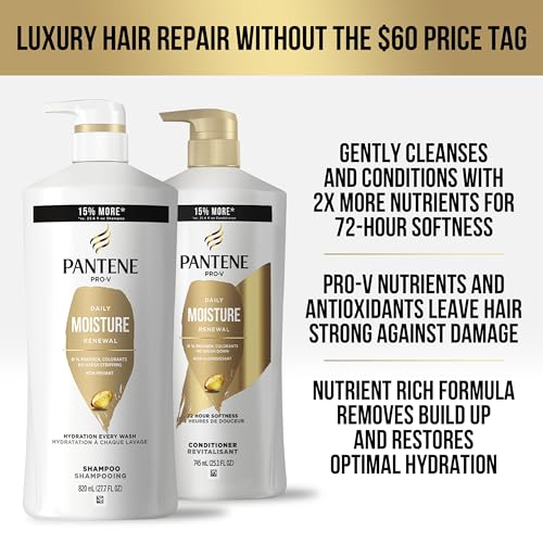 Pantene Shampoo, Conditioner and Hair Treatment Set, Daily Moisture Renewal for Dry Hair, Safe for Color-Treated Hair