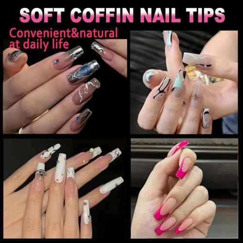 Coffin Gel Fake Nail Tips, 600PCS Medium Clear Coffin, Half Matte Soft Acrylic False Nail Tips for Press On Nails Extension Salon Home DIY Beginner,15 Sizes