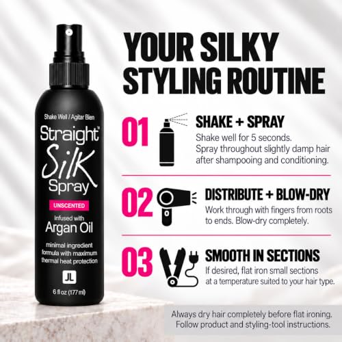 JuniorLabs 6oz Straight Silk Spray with Moroccan Argan Oil Heat Protectant & Detangler - Alcohol-Free, Up to 450°F