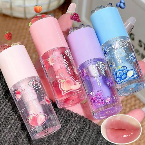 Hydrating Lip Gloss Oil Set - 4 Fruity Flavors, Non-Sticky