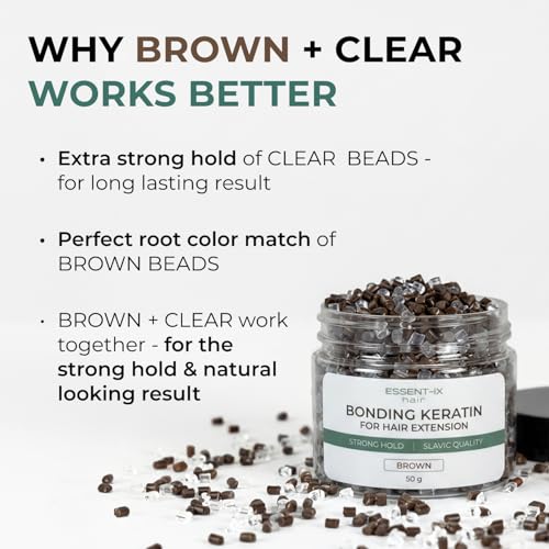 Keratin Beads for Hair Extensions & Re-Tipping - Italian Formula, 1.8 Oz Brown & Clear Variation