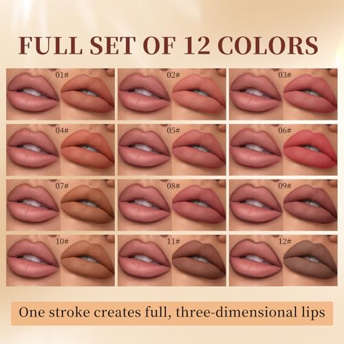 12-Piece Matte Lip Liner Set, Waterproof & Long-Lasting