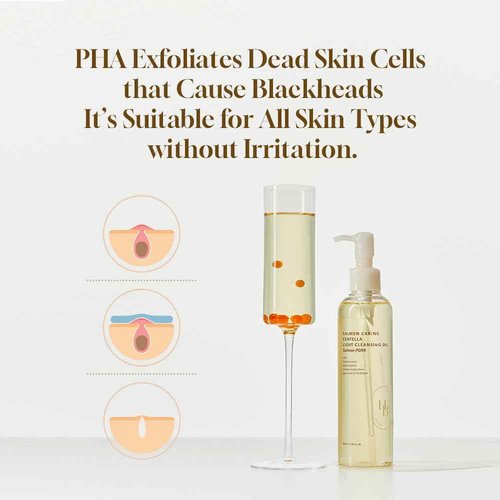 HEVEBLUE Salmon Caring Centella Light Cleansing Oil - Salmon PDRN, Salmon Egg Extract, Centella, Blackhead, Whitehead Removal, Pore Cleansing, Sensitive Skin, Korean Skincare