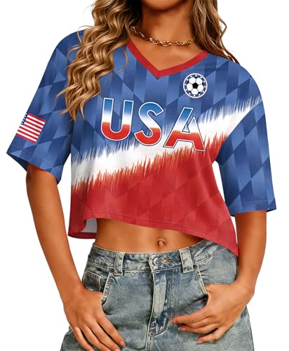 Soccer Cup 2026 Jersey Women V-Neck Crop Top Shirt