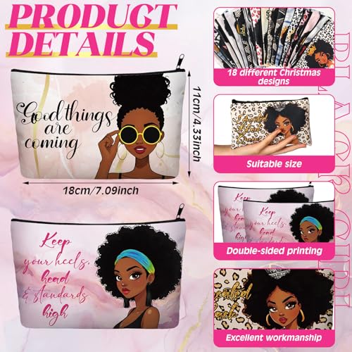 Abbylike 36 Pcs African American Makeup Bags Bulk Gifts Bulk Women Inspirational Afro Toiletry Canvas Cosmetic Bags Zipper Pouches for Travel Women Gifts 18 Styles