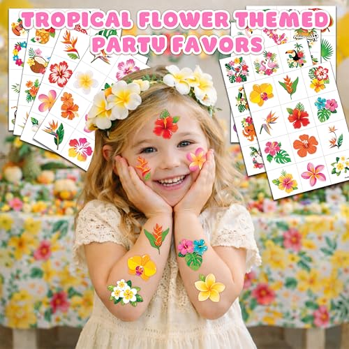 96 PCS Tropical Flower Temporary Tattoos for Kids