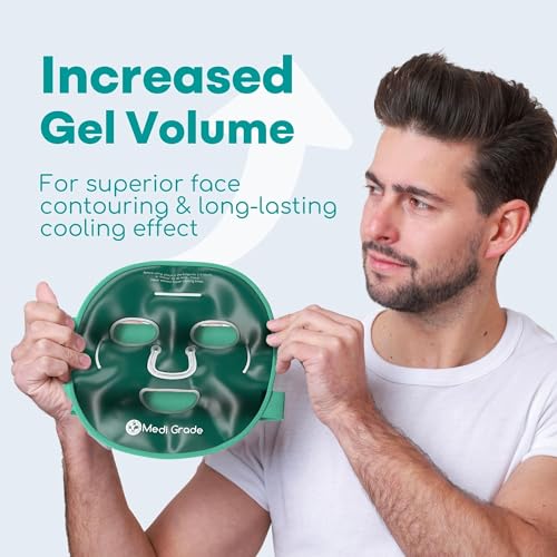 Medi Grade Cooling Gel Face Mask with 1 Lycra Fabric Mask and Storage Pouch - Soothing Gel Face Mask for Dark Circles and Puffiness - Cold Full Face Gel Mask Relaxation