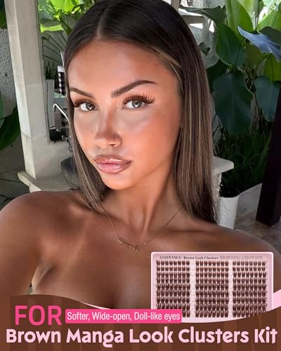 Goddvenus ZB-brown Natural Manga Lash Clusters - Wispy, Waterproof Eyelash Extensions