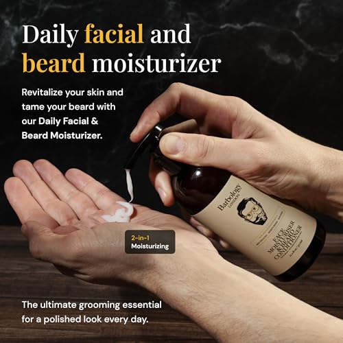 2-in-1 Beard and Face Moisturizer with Jojoba Oil, Argan Oil, and Avocado Oil, Conditions Dry, Itchy and Coarse Facial Hair, 10oz Pump Bottle