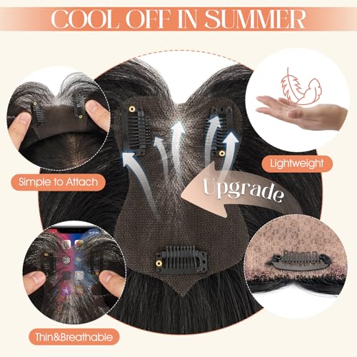S-noilite Human Hair Topper 11" Breathable Base Natural Black