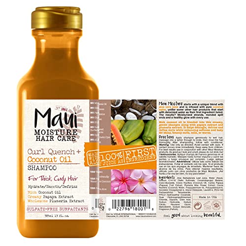 Maui Moisture Curl Quench + Coconut Oil Shampoo + Conditioner to Hydrate and Detangle Tight Curly Hair, Softening Shampoo, Vegan, Silicone & Paraben-Free, 13 Fl Oz (Pack of 2)